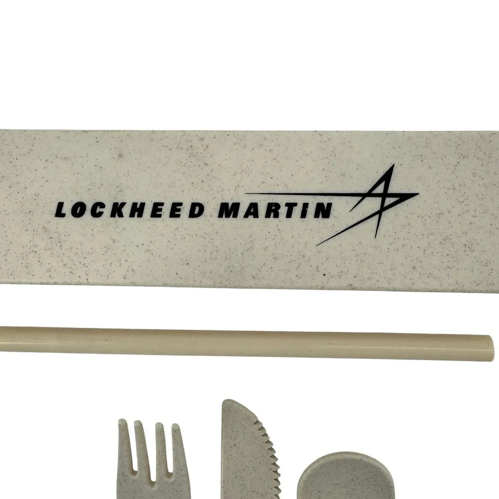 Lockheed Martin Travel Utensil Set OS Beige Wheat Straw Reusable Case Aerospace‎